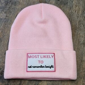 NWT Pink Beanie with Fun Embroidery